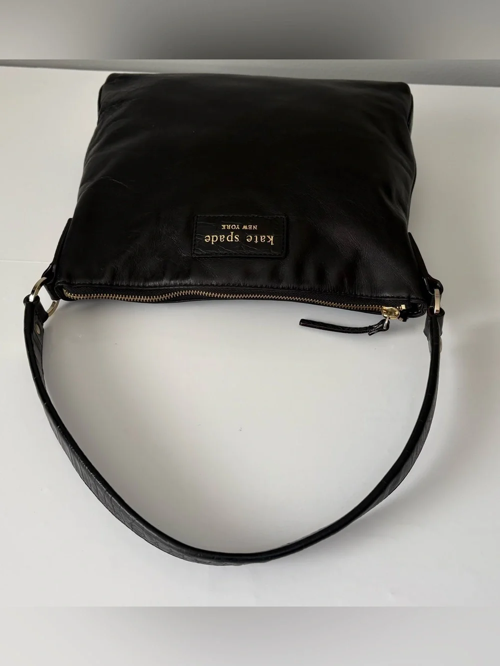 Kate Spade New York Black Leather Shoulder Bag Polka Dot Lining